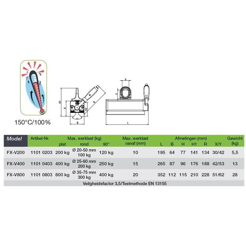 FX-V hefmagneet voor balken en profielen